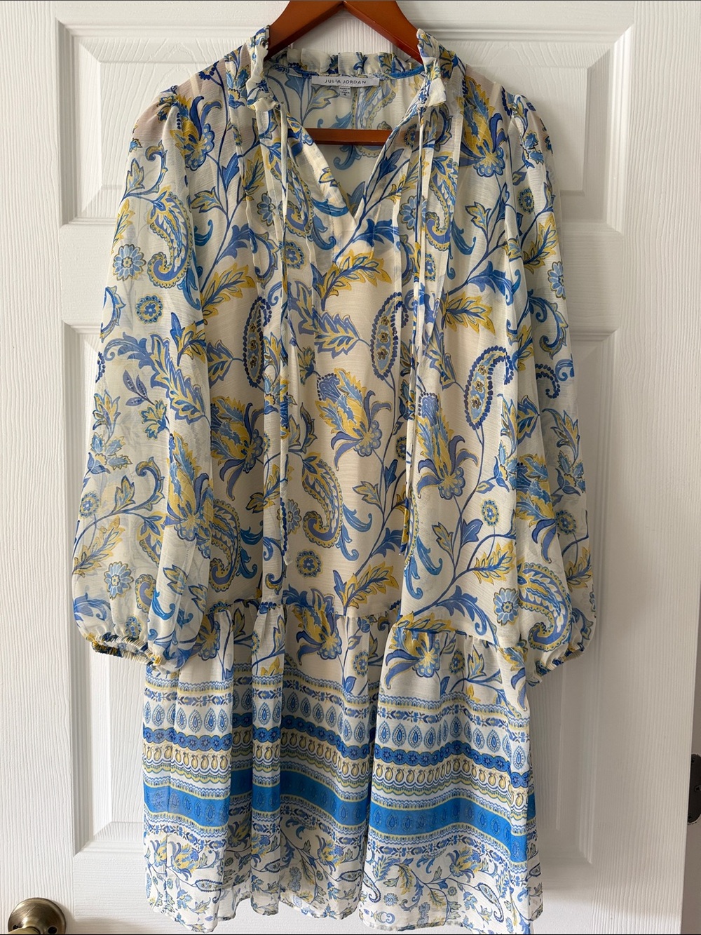 julia jordan Blue, Yellow and Cream Paisley Tiered Midi Dress